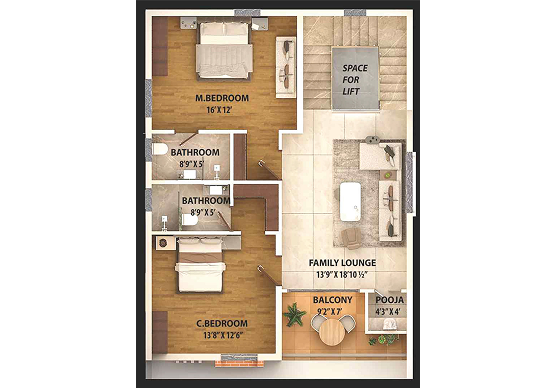 First floor plan of a T2 villa at Nestcon Meluha, one of the gated communities near Thumkunta
