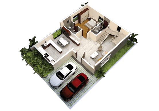 Ground floor plan of a T2 villa at Nestcon Meluha, one of the luxury villas in Shamirpet 