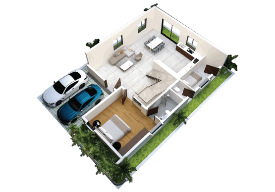 Ground floor plan of a T14 villa at Nestcon Meluha, one of the gated communities near Thumkunta