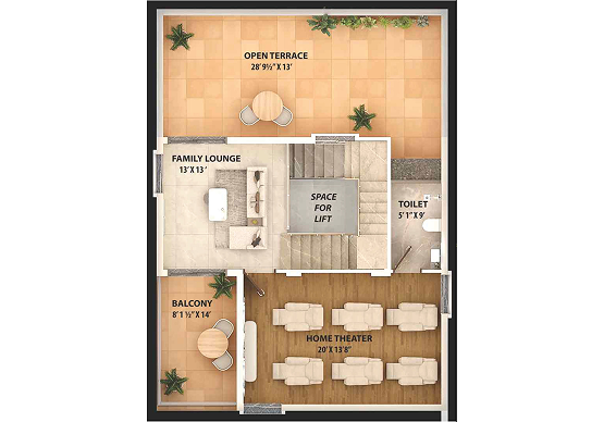 Second floor plan of a T14 villa at Nestcon Meluha, one of the luxury gated communities in Shamirpet