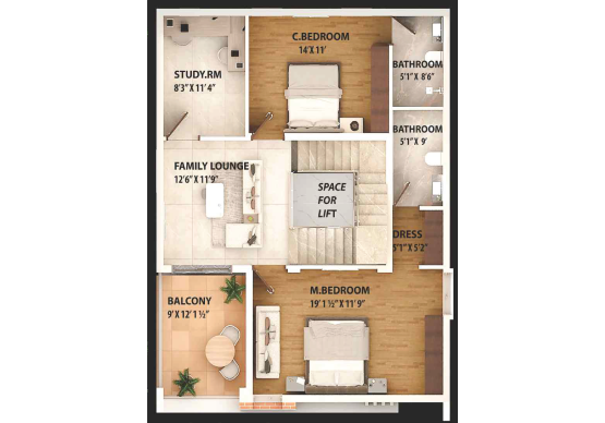 First floor plan of a T5 villa at Nestcon Meluha, one of the luxury gated communities in Shamirpet
