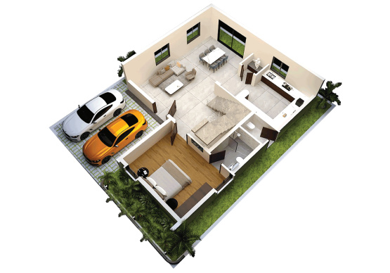 Ground floor plan of a T5 villa at Nestcon Meluha, one of the gated communities near Thumkunta