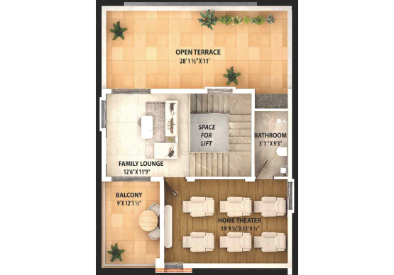 Second floor plan of a T5 villa at Nestcon Meluha, one of the luxury gated communities in Shamirpet